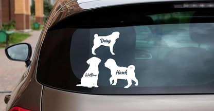 Personalized Pug Vinyl Sticker, Customized with Your Dog's Name